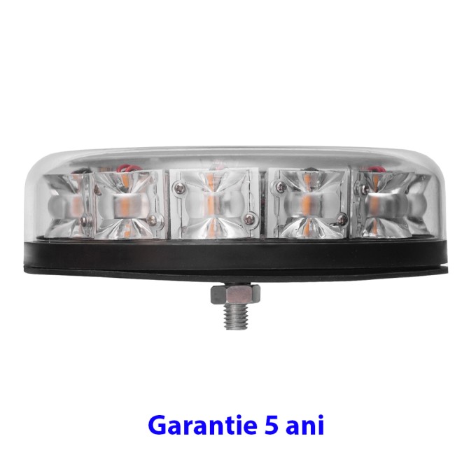 Girofar LED aerodinamic (doar 4,5 cm inaltime) 12-24V 12 LED-uri de 3W - 5 ani Garantie - 1 punct (ax filetat) de prindere
